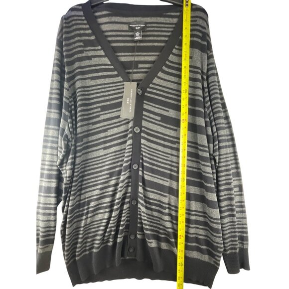 Shaquille O'Neal Mens Size 4XLT  Button Front Cardigan Black Linear Stripe - Picture 3 of 10